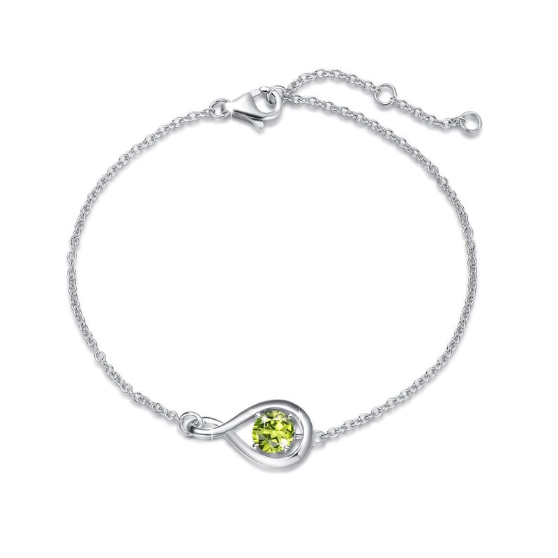 FANCIME Peridot Bracelet for Women August Birthstone Sterling Silver Infinity Link Bracelet Green Gemstone Fine Jewelry Birthday Anniversary Graduation Gifts for Her Women, 6.7+1.2" - Image 1